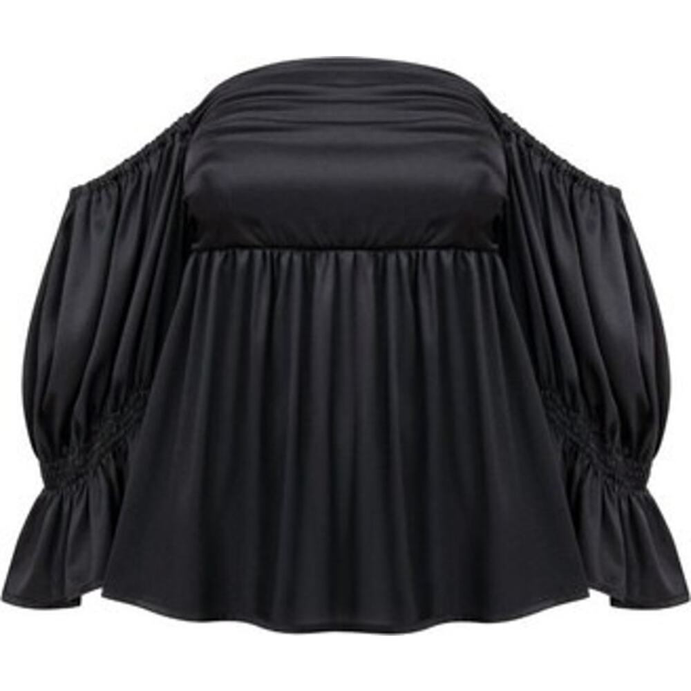 Monica Nera Nicole Off Shoulder Silk Blouse In Black